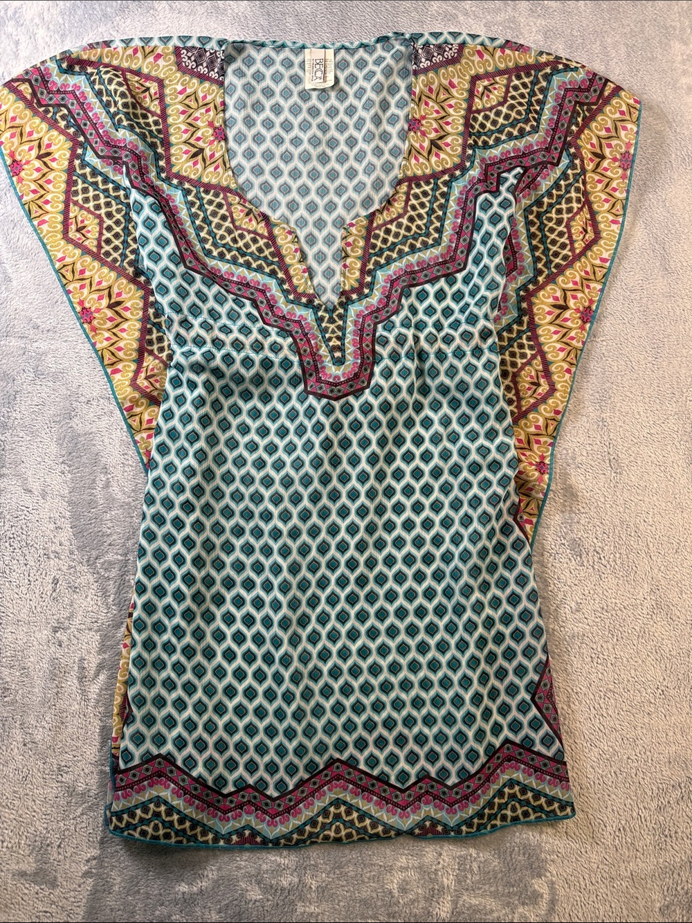 BECCA Teal and Pink Patterned Swim Coverup Tunic #3153